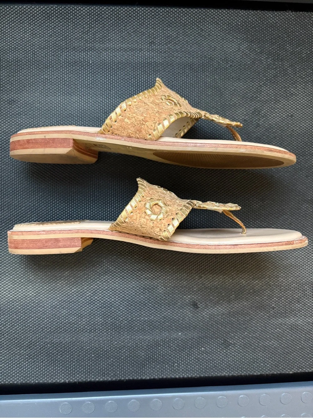 Jack Rogers cork with gold trim sandals